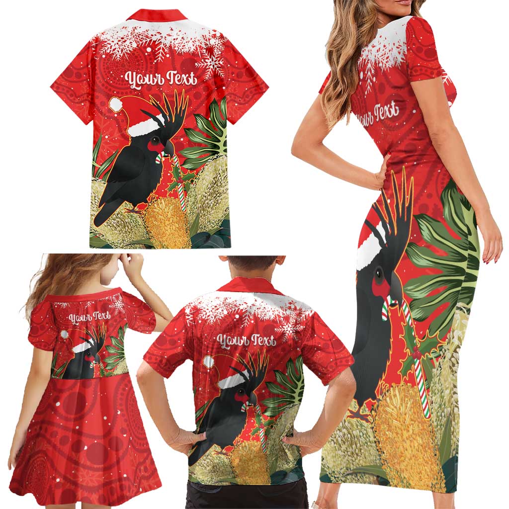 Personalised Palm Cockatoo Australia Christmas Family Matching Short Sleeve Bodycon Dress and Hawaiian Shirt Merry Chrissie - Banksia Flowers