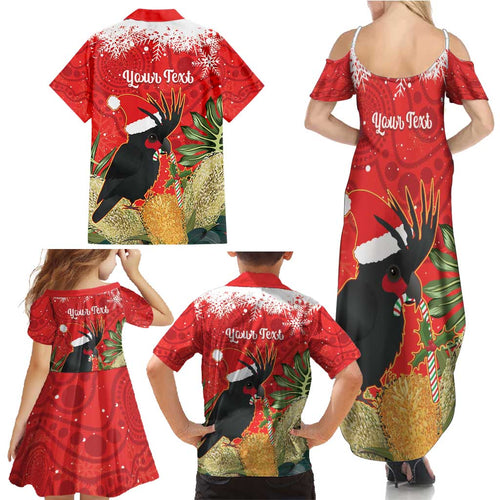 Personalised Palm Cockatoo Australia Christmas Family Matching Summer Maxi Dress and Hawaiian Shirt Merry Chrissie - Banksia Flowers