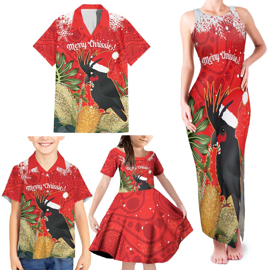 Personalised Palm Cockatoo Australia Christmas Family Matching Tank Maxi Dress and Hawaiian Shirt Merry Chrissie - Banksia Flowers