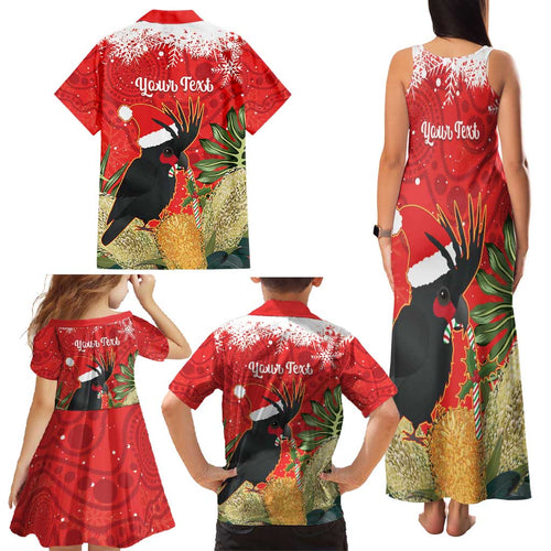 Personalised Palm Cockatoo Australia Christmas Family Matching Tank Maxi Dress and Hawaiian Shirt Merry Chrissie - Banksia Flowers
