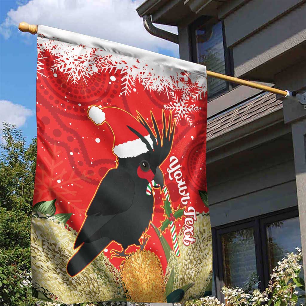 Personalised Palm Cockatoo Australia Christmas Garden Flag Merry Chrissie - Banksia Flowers