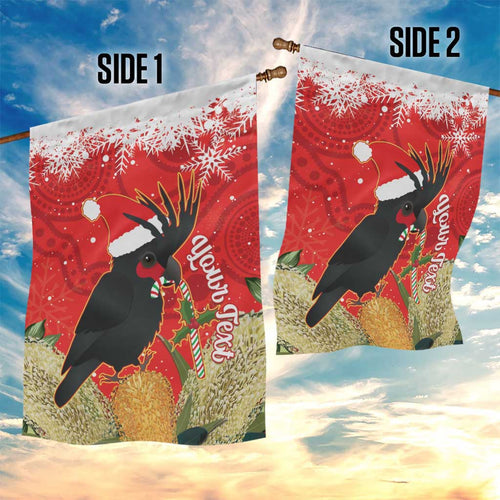 Personalised Palm Cockatoo Australia Christmas Garden Flag Merry Chrissie - Banksia Flowers