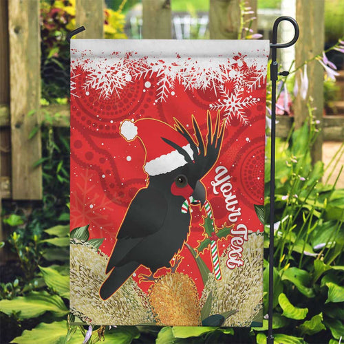 Personalised Palm Cockatoo Australia Christmas Garden Flag Merry Chrissie - Banksia Flowers