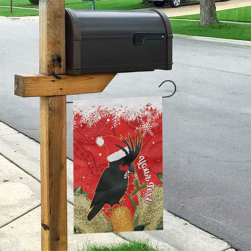 Personalised Palm Cockatoo Australia Christmas Garden Flag Merry Chrissie - Banksia Flowers
