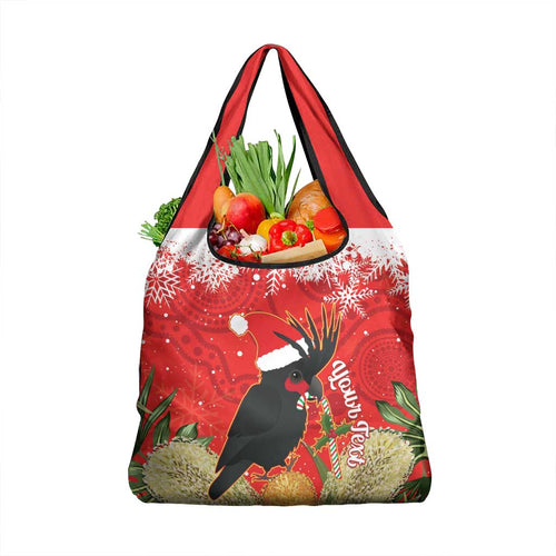 Personalised Palm Cockatoo Australia Christmas Grocery Bag Merry Chrissie - Banksia Flowers