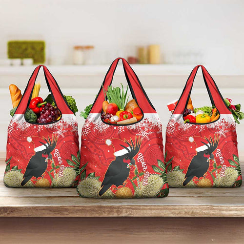 Personalised Palm Cockatoo Australia Christmas Grocery Bag Merry Chrissie - Banksia Flowers