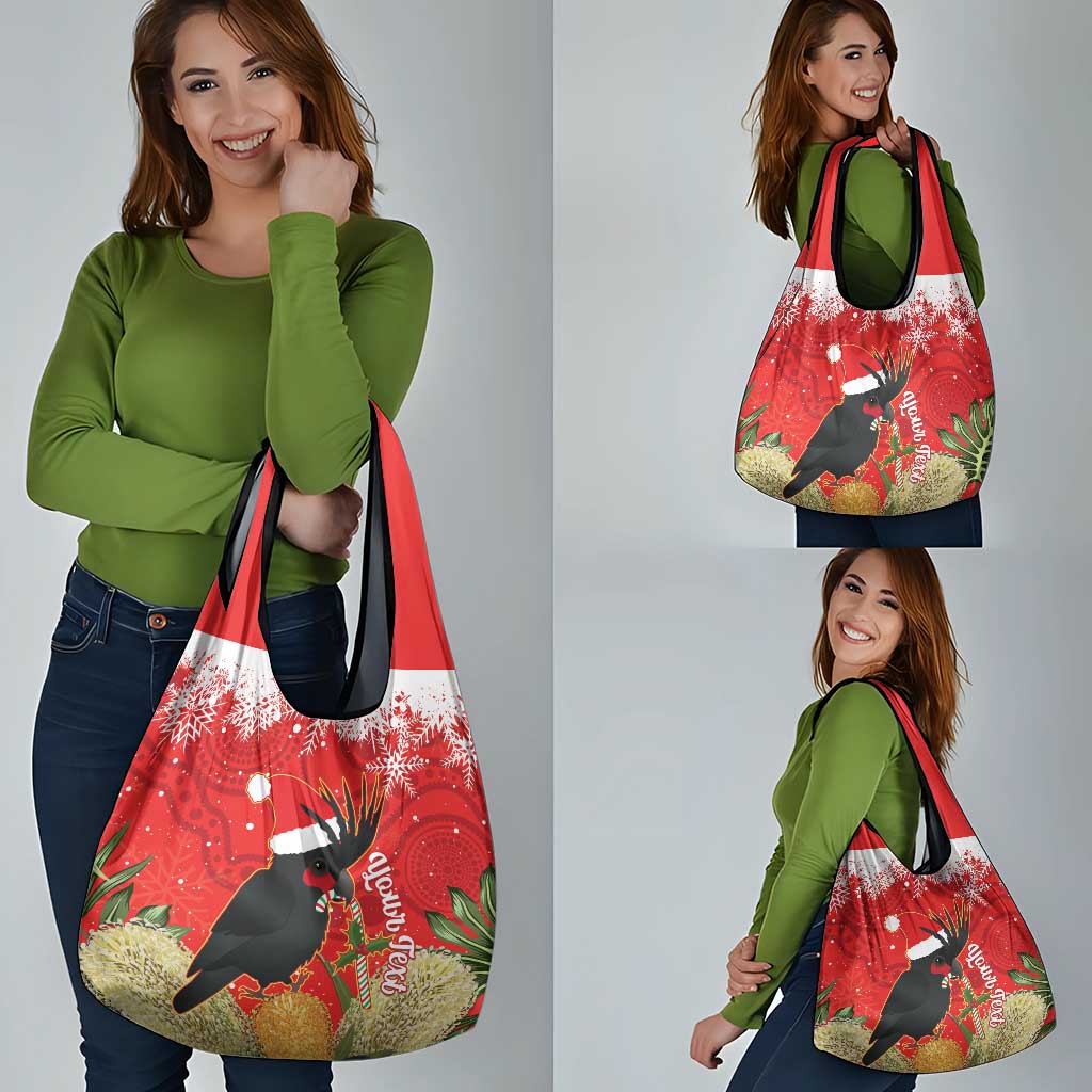 Personalised Palm Cockatoo Australia Christmas Grocery Bag Merry Chrissie - Banksia Flowers
