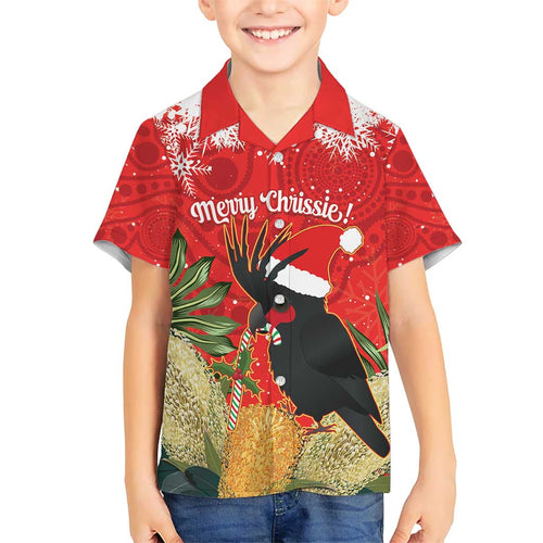 Personalised Palm Cockatoo Australia Christmas Kid Hawaiian Shirt Merry Chrissie - Banksia Flowers