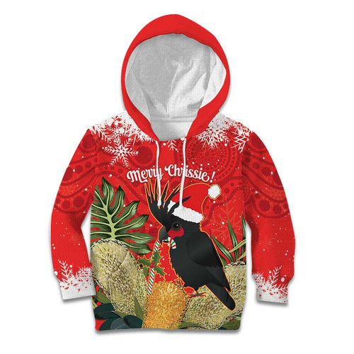 Personalised Palm Cockatoo Australia Christmas Kid Hoodie Merry Chrissie - Banksia Flowers