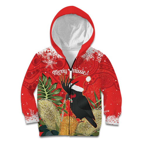 Personalised Palm Cockatoo Australia Christmas Kid Hoodie Merry Chrissie - Banksia Flowers