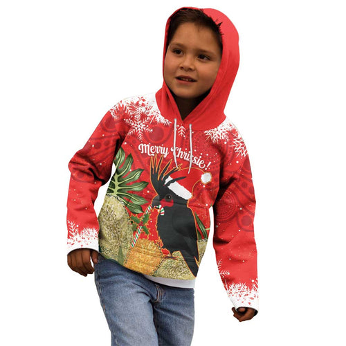 Personalised Palm Cockatoo Australia Christmas Kid Hoodie Merry Chrissie - Banksia Flowers