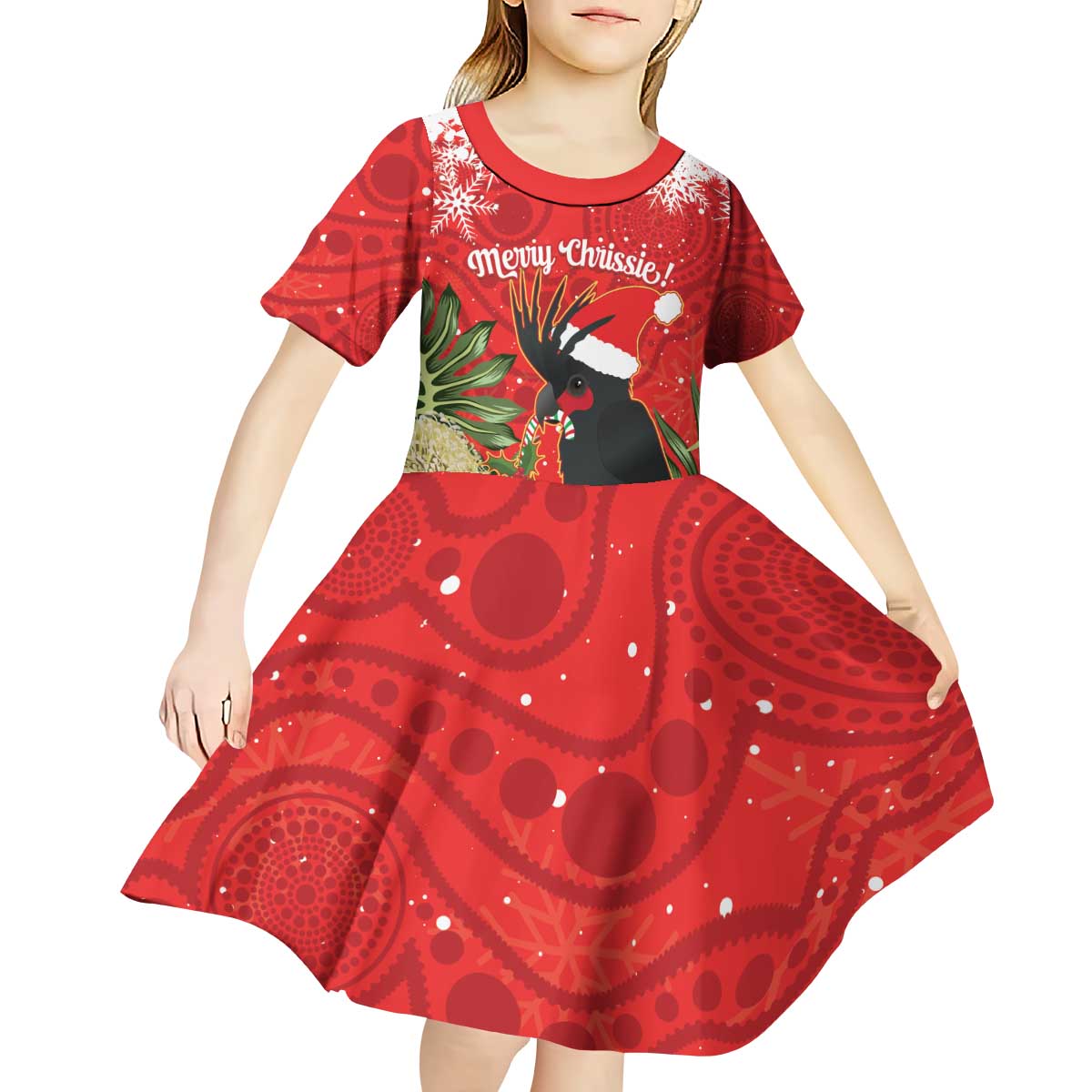 Personalised Palm Cockatoo Australia Christmas Kid Short Sleeve Dress Merry Chrissie - Banksia Flowers