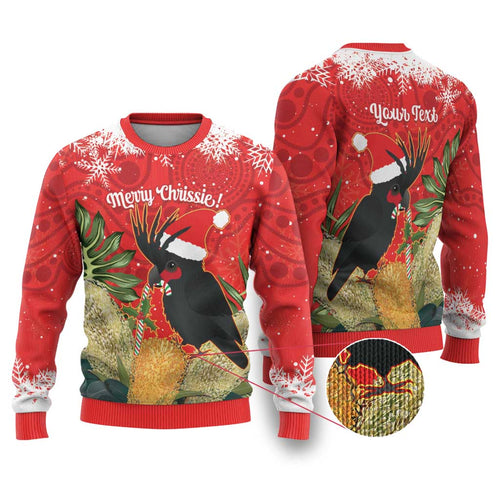 Personalised Palm Cockatoo Australia Christmas Ugly Christmas Sweater Merry Chrissie - Banksia Flowers