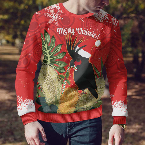 Personalised Palm Cockatoo Australia Christmas Ugly Christmas Sweater Merry Chrissie - Banksia Flowers