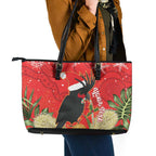 Personalised Palm Cockatoo Australia Christmas Leather Tote Bag Merry Chrissie - Banksia Flowers