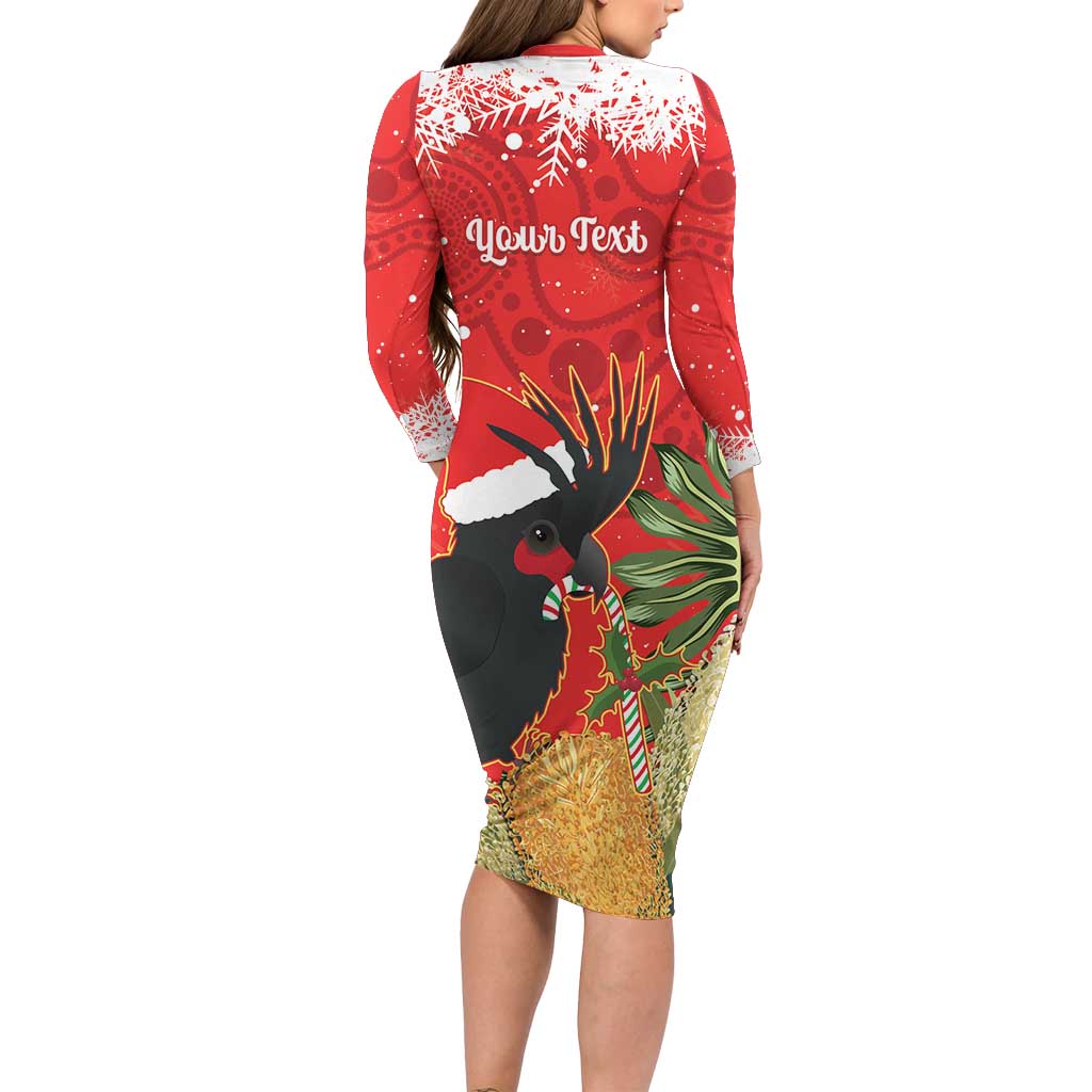 Personalised Palm Cockatoo Australia Christmas Long Sleeve Bodycon Dress Merry Chrissie - Banksia Flowers