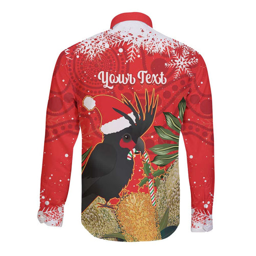 Personalised Palm Cockatoo Australia Christmas Long Sleeve Button Shirt Merry Chrissie - Banksia Flowers
