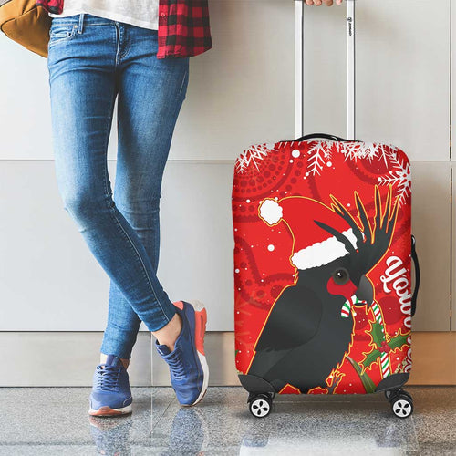 Personalised Palm Cockatoo Australia Christmas Luggage Cover Merry Chrissie - Banksia Flowers