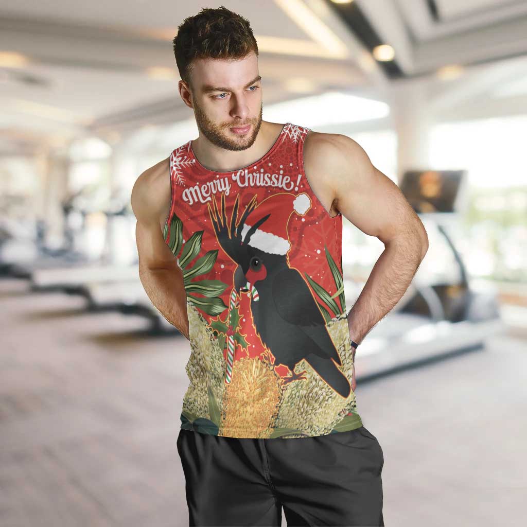 Personalised Palm Cockatoo Australia Christmas Men Tank Top Merry Chrissie - Banksia Flowers