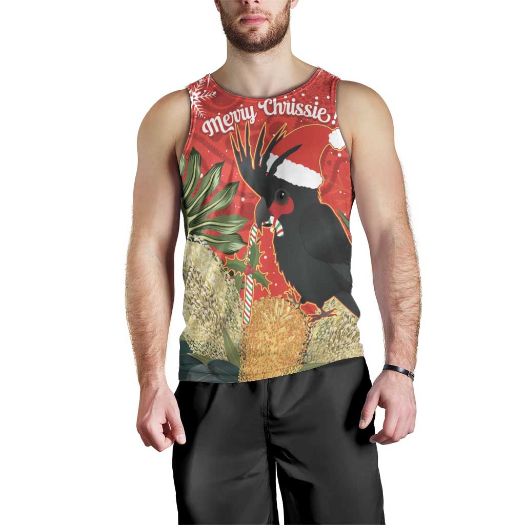 Personalised Palm Cockatoo Australia Christmas Men Tank Top Merry Chrissie - Banksia Flowers