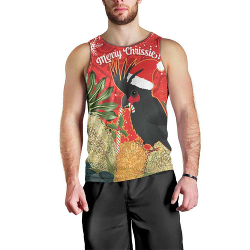Personalised Palm Cockatoo Australia Christmas Men Tank Top Merry Chrissie - Banksia Flowers