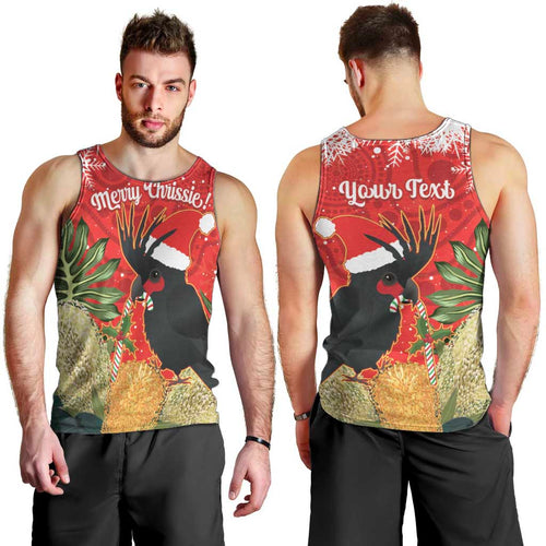 Personalised Palm Cockatoo Australia Christmas Men Tank Top Merry Chrissie - Banksia Flowers