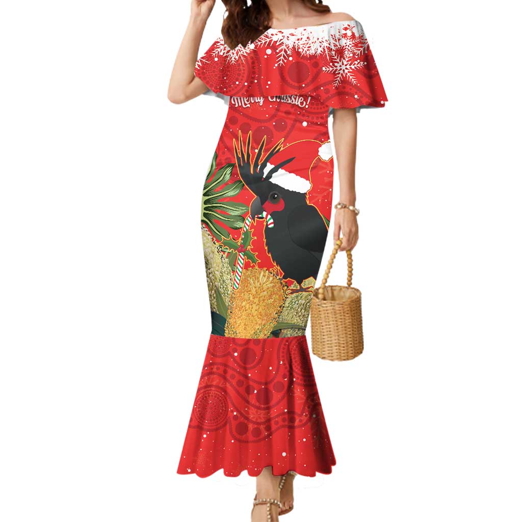 Personalised Palm Cockatoo Australia Christmas Mermaid Dress Merry Chrissie - Banksia Flowers