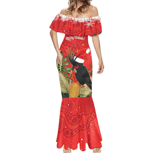 Personalised Palm Cockatoo Australia Christmas Mermaid Dress Merry Chrissie - Banksia Flowers