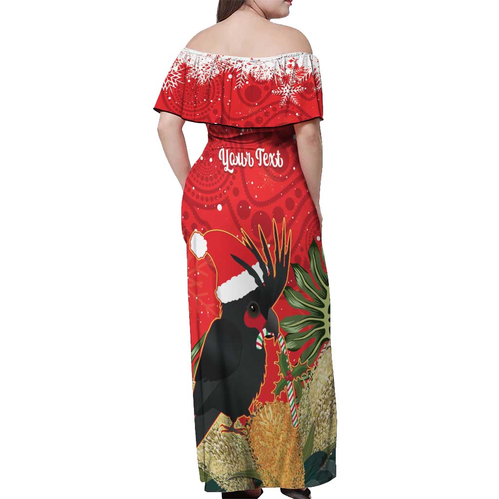 Personalised Palm Cockatoo Australia Christmas Off Shoulder Maxi Dress Merry Chrissie - Banksia Flowers
