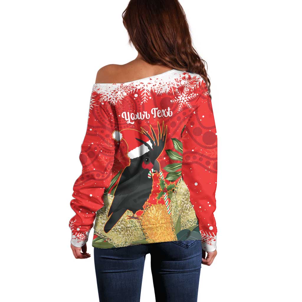 Personalised Palm Cockatoo Australia Christmas Off Shoulder Sweater Merry Chrissie - Banksia Flowers