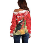 Personalised Palm Cockatoo Australia Christmas Off Shoulder Sweater Merry Chrissie - Banksia Flowers