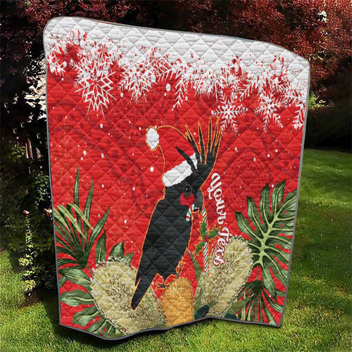 Personalised Palm Cockatoo Australia Christmas Quilt Merry Chrissie - Banksia Flowers