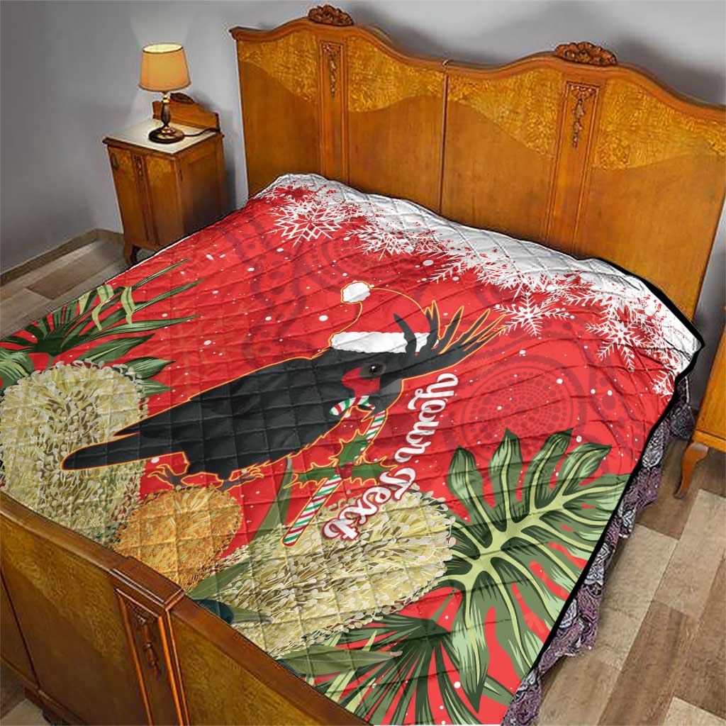 Personalised Palm Cockatoo Australia Christmas Quilt Merry Chrissie - Banksia Flowers