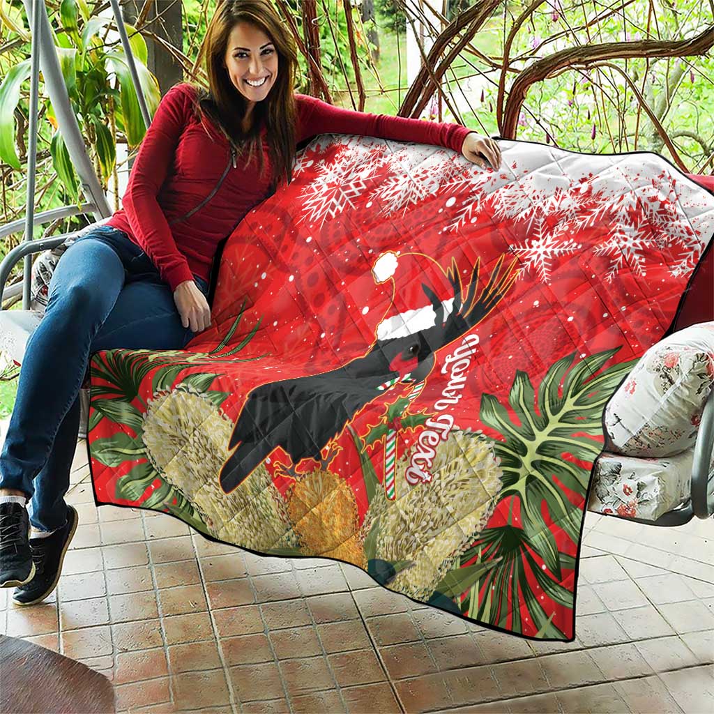 Personalised Palm Cockatoo Australia Christmas Quilt Merry Chrissie - Banksia Flowers