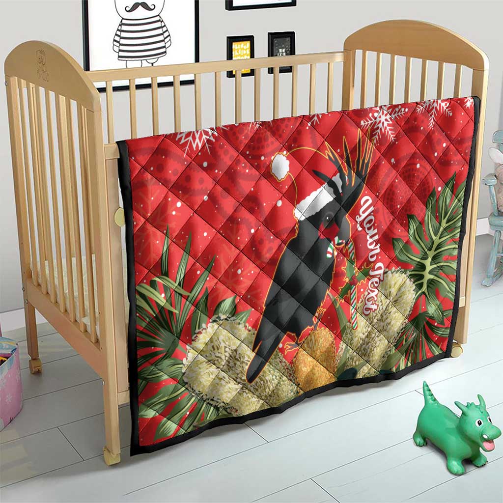 Personalised Palm Cockatoo Australia Christmas Quilt Merry Chrissie - Banksia Flowers