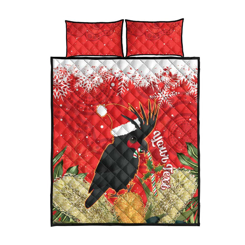 Personalised Palm Cockatoo Australia Christmas Quilt Bed Set Merry Chrissie - Banksia Flowers