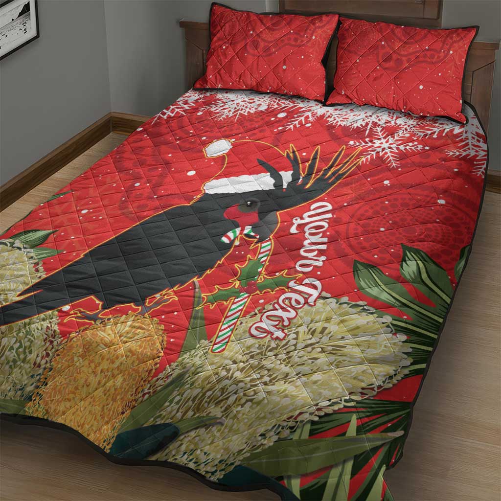 Personalised Palm Cockatoo Australia Christmas Quilt Bed Set Merry Chrissie - Banksia Flowers