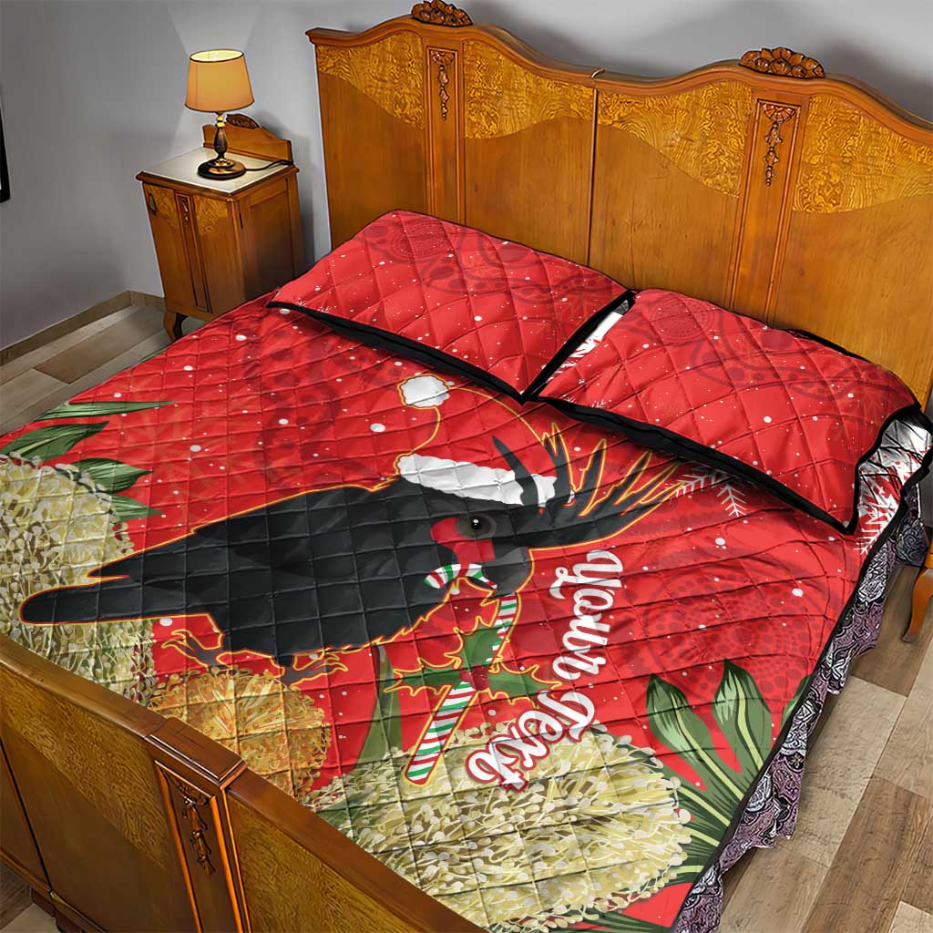Personalised Palm Cockatoo Australia Christmas Quilt Bed Set Merry Chrissie - Banksia Flowers