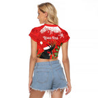 Personalised Palm Cockatoo Australia Christmas Raglan Cropped T Shirt Merry Chrissie - Banksia Flowers