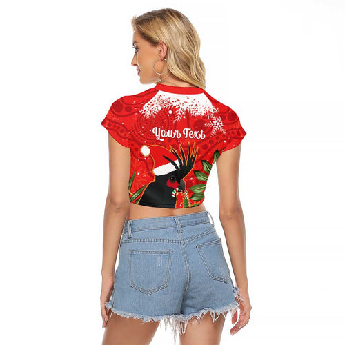 Personalised Palm Cockatoo Australia Christmas Raglan Cropped T Shirt Merry Chrissie - Banksia Flowers