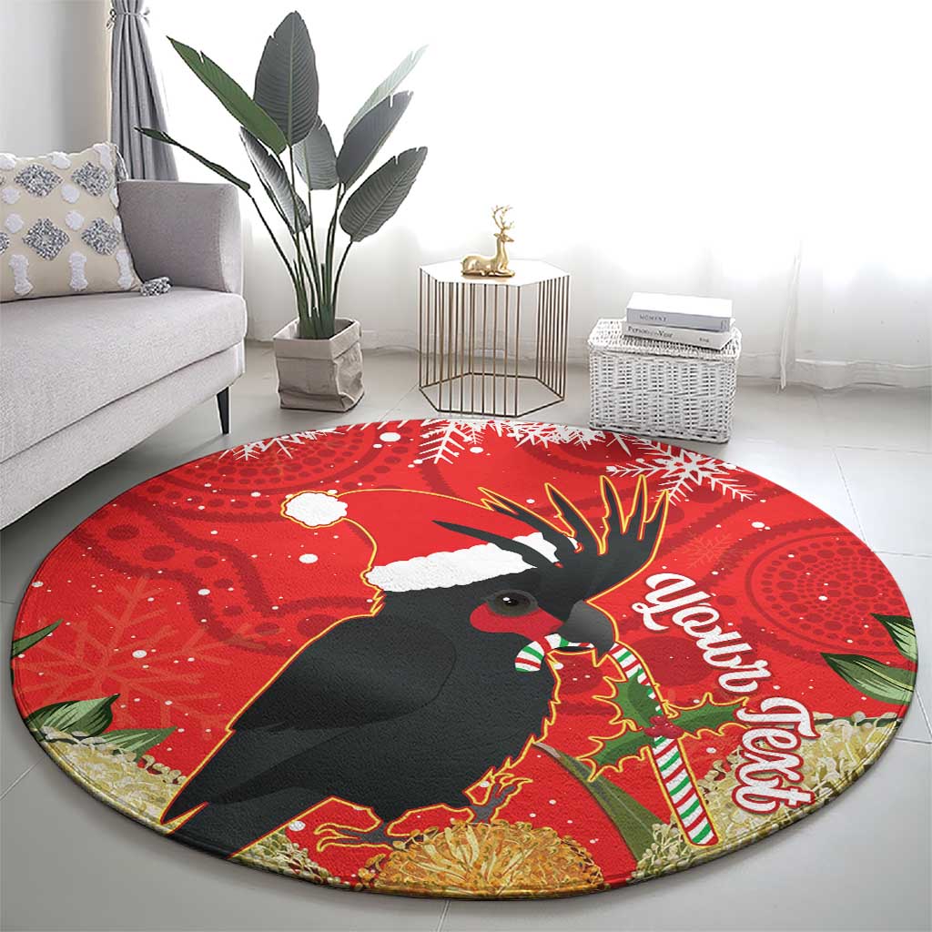 Personalised Palm Cockatoo Australia Christmas Round Carpet Merry Chrissie - Banksia Flowers