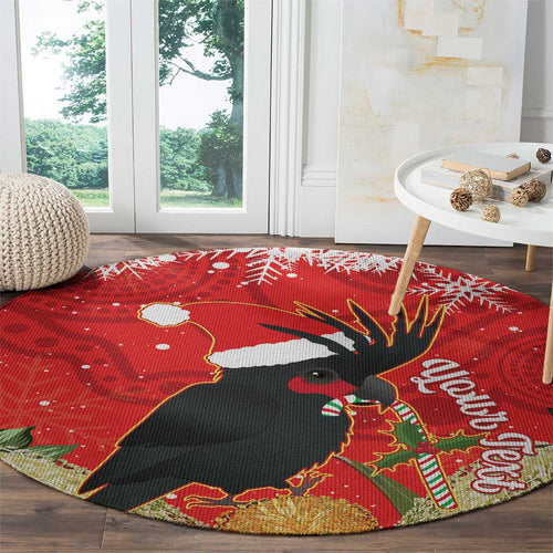 Personalised Palm Cockatoo Australia Christmas Round Carpet Merry Chrissie - Banksia Flowers