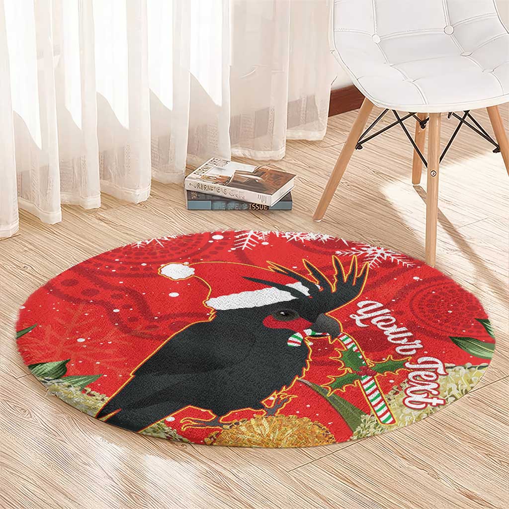 Personalised Palm Cockatoo Australia Christmas Round Carpet Merry Chrissie - Banksia Flowers