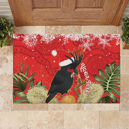 Personalised Palm Cockatoo Australia Christmas Rubber Doormat Merry Chrissie - Banksia Flowers