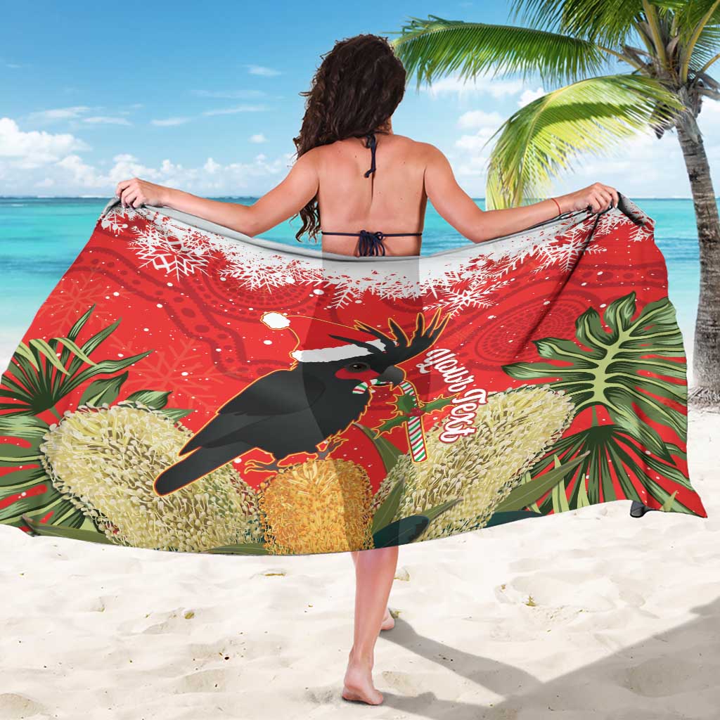 Personalised Palm Cockatoo Australia Christmas Sarong Merry Chrissie - Banksia Flowers