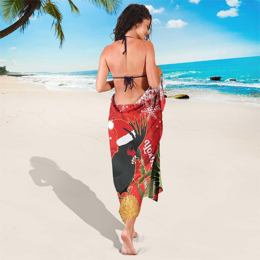 Personalised Palm Cockatoo Australia Christmas Sarong Merry Chrissie - Banksia Flowers