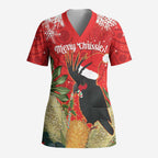 Personalised Palm Cockatoo Australia Christmas Scrub Top Merry Chrissie - Banksia Flowers - Aussie Hoodie