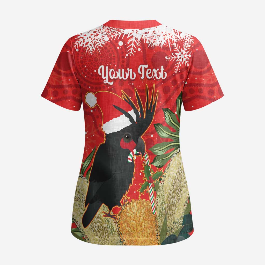 Personalised Palm Cockatoo Australia Christmas Scrub Top Merry Chrissie - Banksia Flowers - Aussie Hoodie