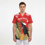 Personalised Palm Cockatoo Australia Christmas Scrub Top Merry Chrissie - Banksia Flowers - Aussie Hoodie