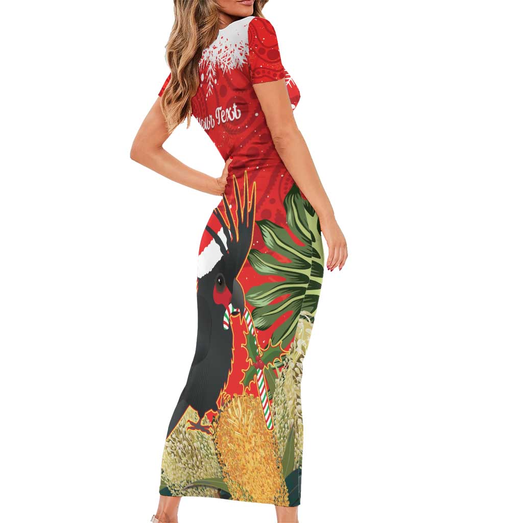 Personalised Palm Cockatoo Australia Christmas Short Sleeve Bodycon Dress Merry Chrissie - Banksia Flowers